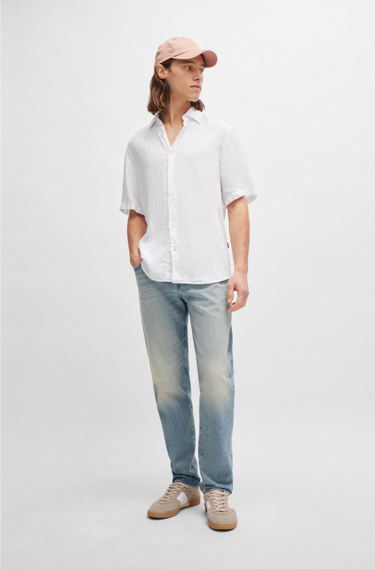 Regular-fit shirt in linen canvas, White