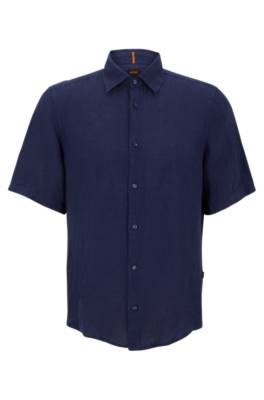 Hugo Boss Regular-fit Shirt In Garment-dyed Linen