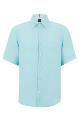 Hugo Boss Regular-fit Shirt In Garment-dyed Linen