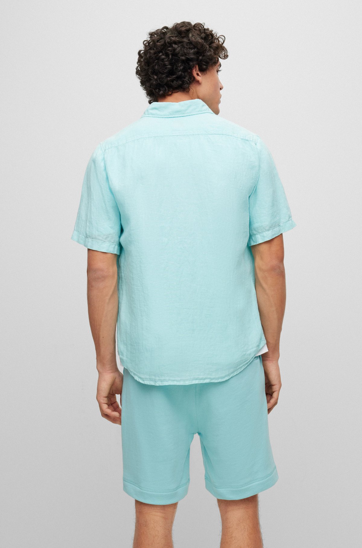 Regular-fit shirt in linen canvas, Light Blue