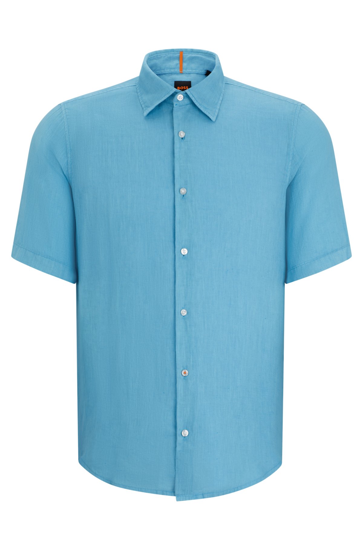 Regular-fit shirt in linen canvas, Light Blue