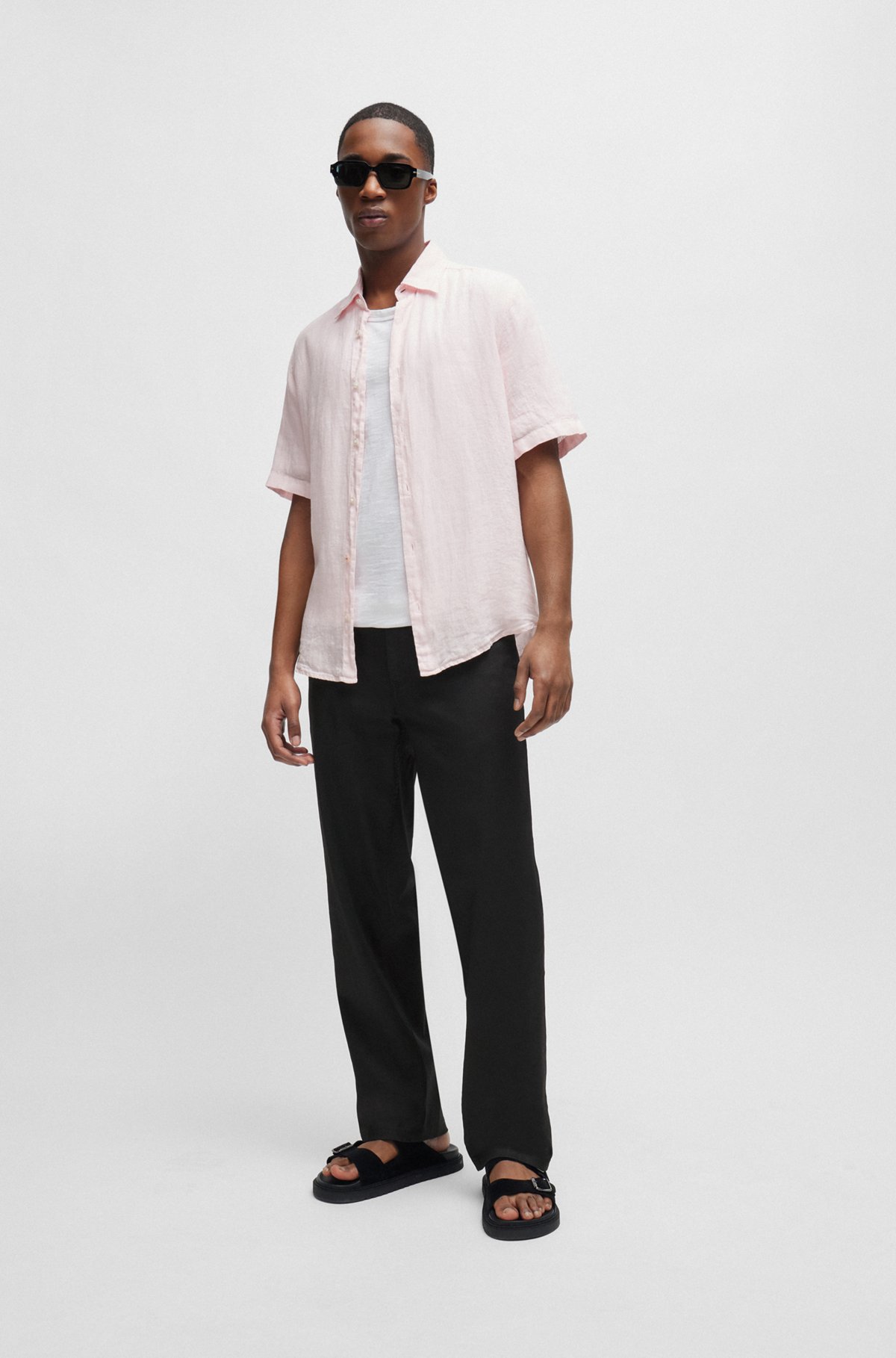 Regular-fit shirt in linen canvas, light pink
