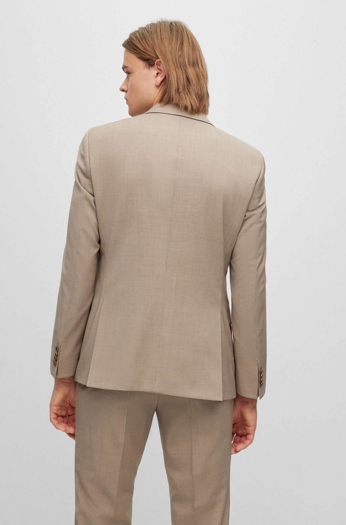 Slim-Fit Anzug aus melierter Schurwolle, Hellbeige