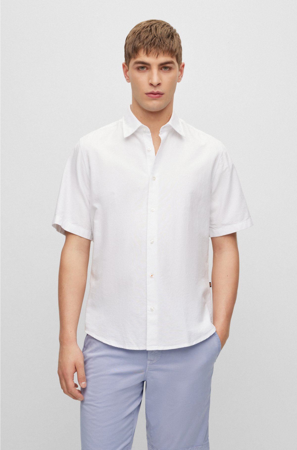 Relaxed Fit Short-sleeved Shirt - White - Men