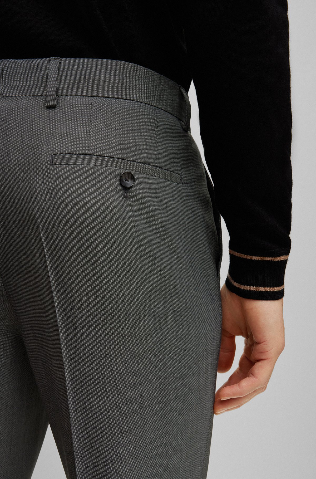Slim-fit suit in wool, silk and stretch, Black
