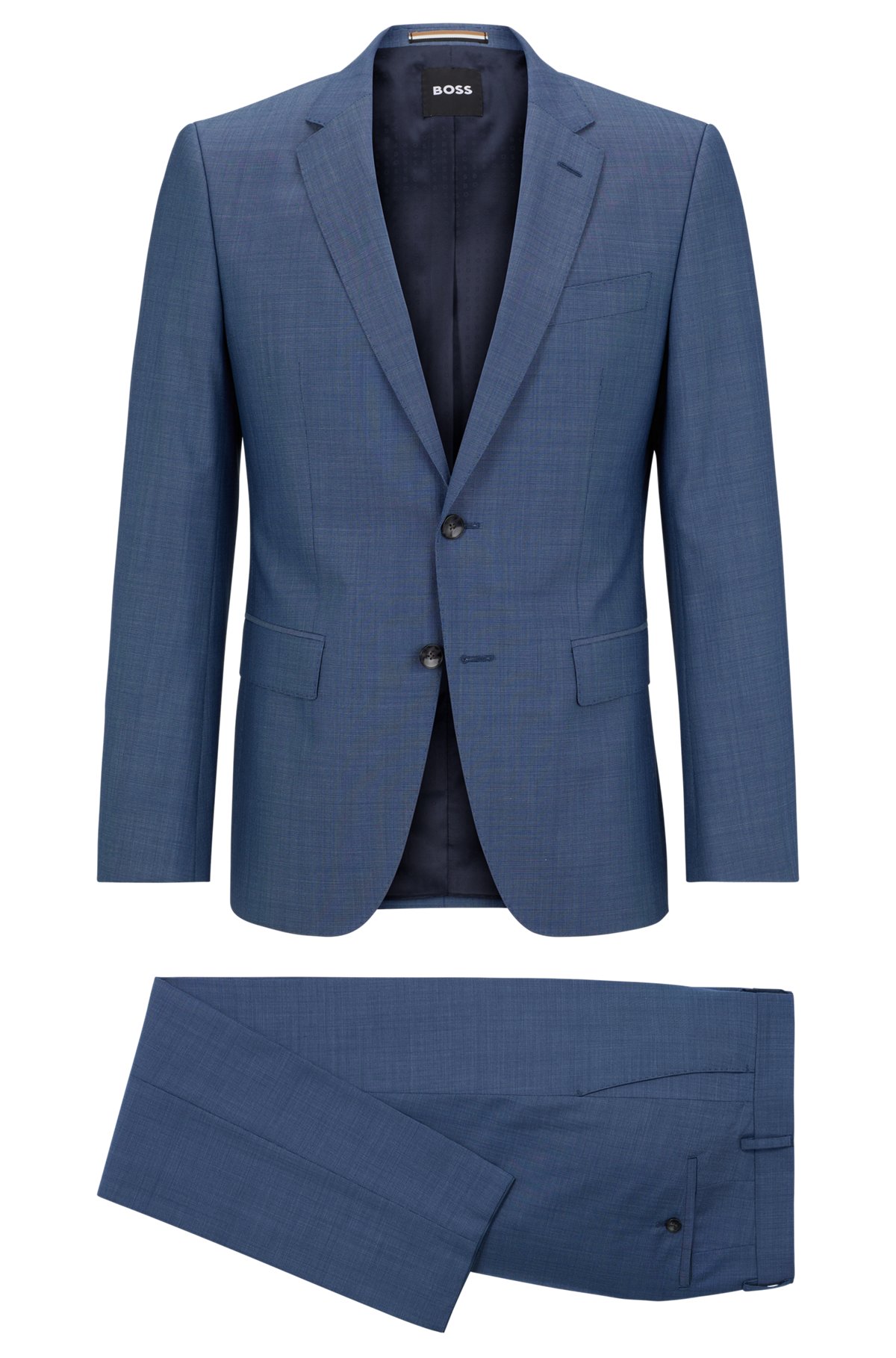 Slim-fit suit in wool, silk and stretch, Light Blue