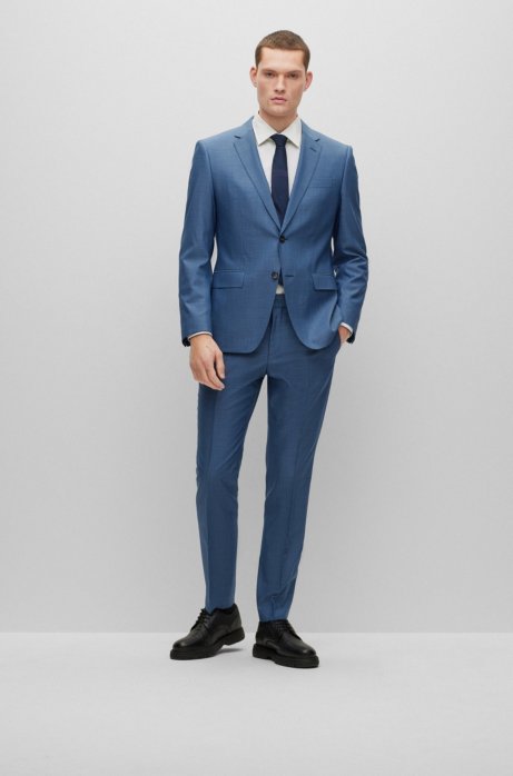 Hugo Boss Slim-fit Suit In Wool, Silk And Stretch In Light Blue