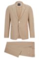 Slim-fit suit in a micro-patterned cotton blend, Beige