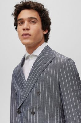 BOSS Doublebreasted slimfit suit in pinstripe seersucker