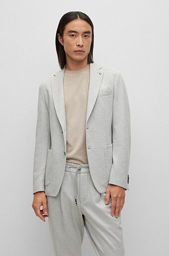 Slim-fit jacket in striped stretch cloth, Silver