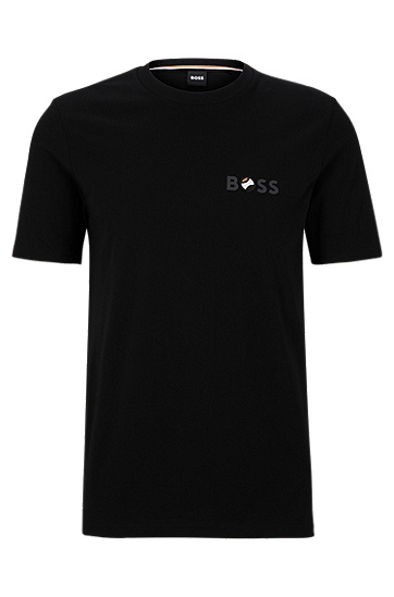 BOSS 博斯网球徽标棉质平纹单面针织布 T 恤,  001_Black