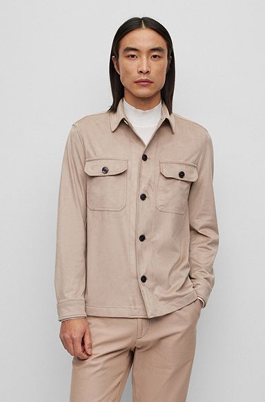 Relaxed-fit overshirt van stretchjersey, Lichtbeige