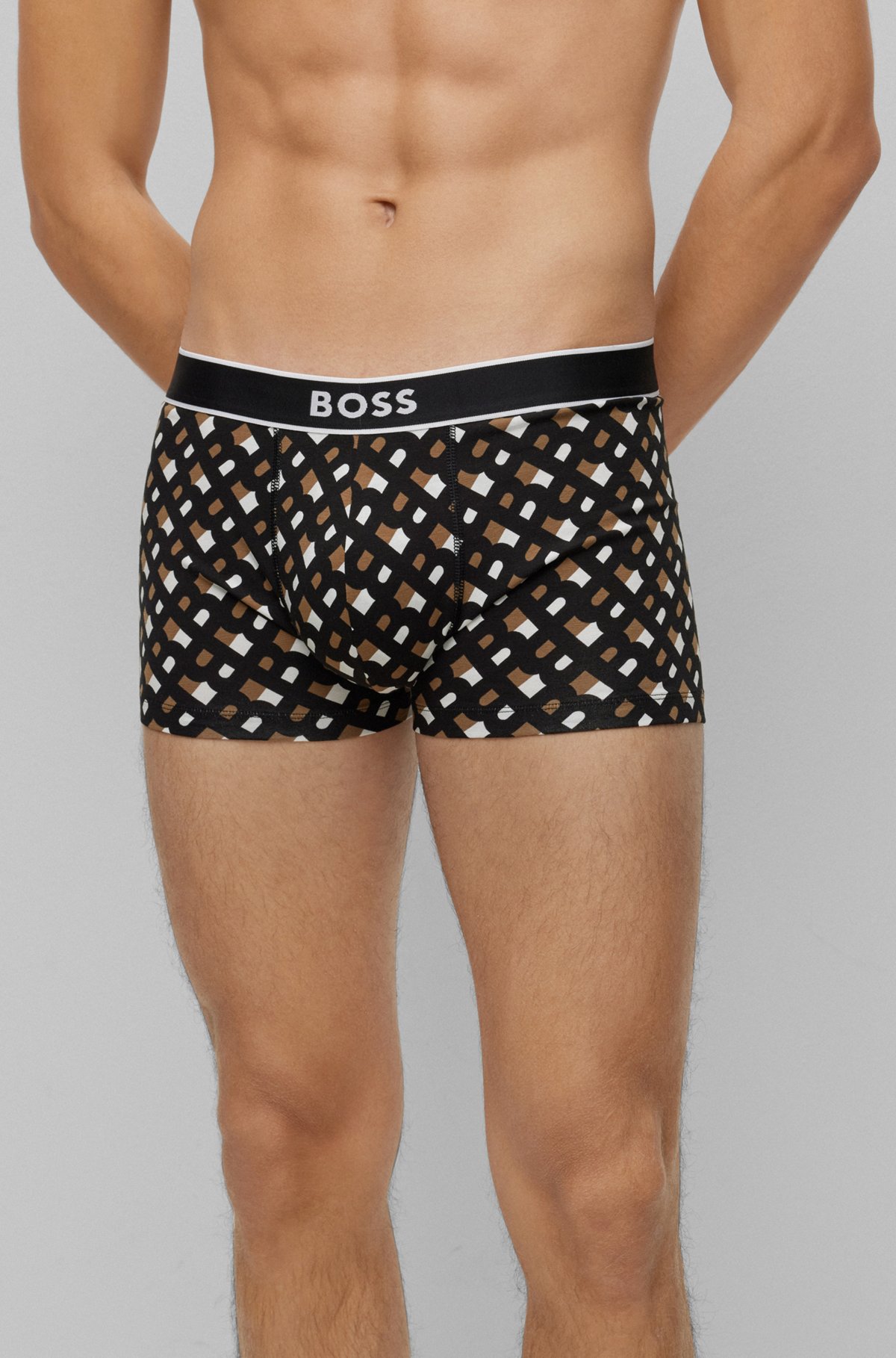 Regular-rise trunks in stretch cotton with seasonal print, Black Patterned