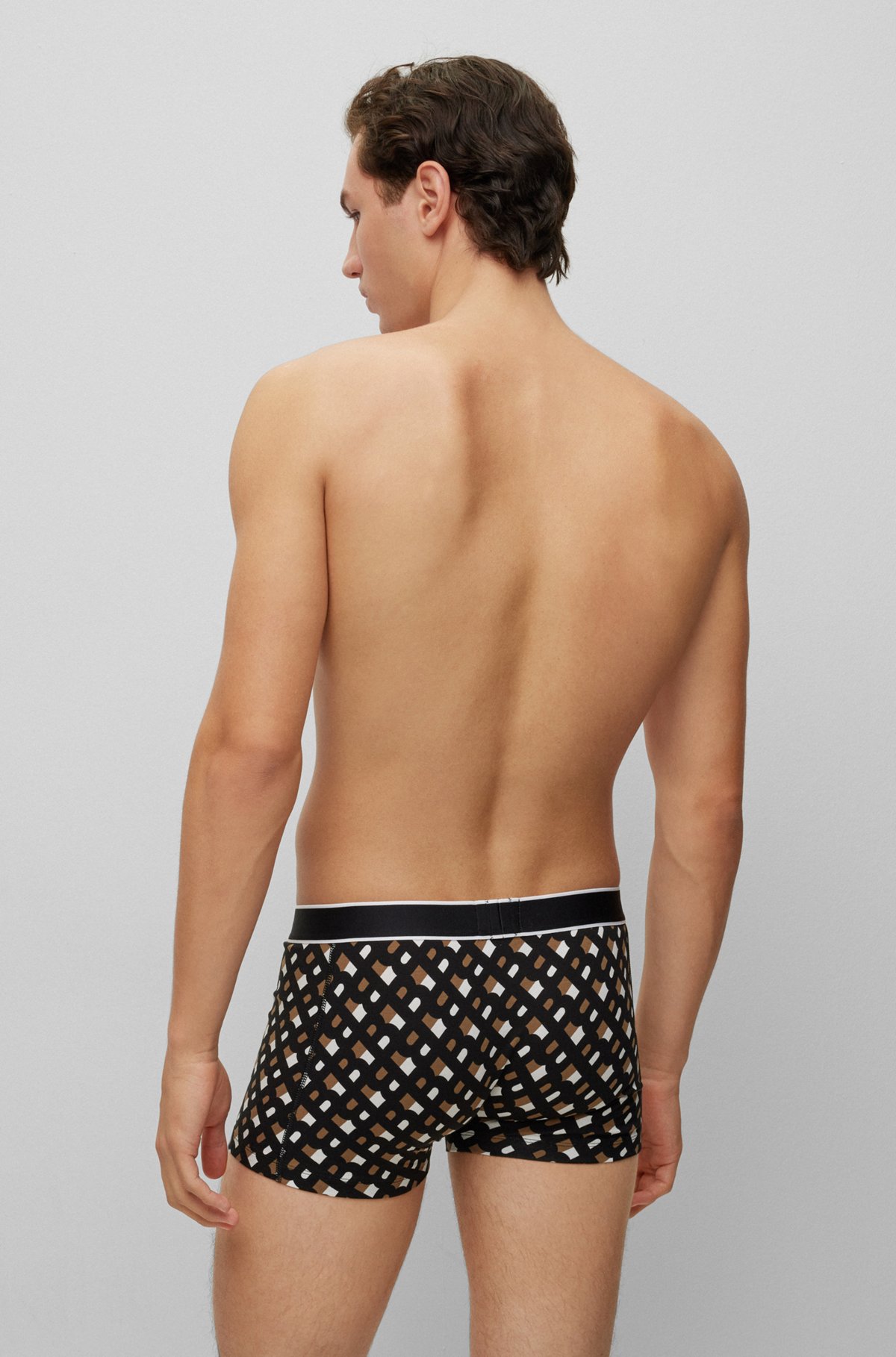 Regular-rise trunks in stretch cotton with seasonal print, Black Patterned