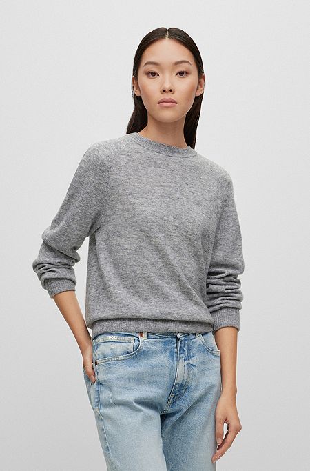 Crew-neck sweater with alpaca and responsible wool, Grey