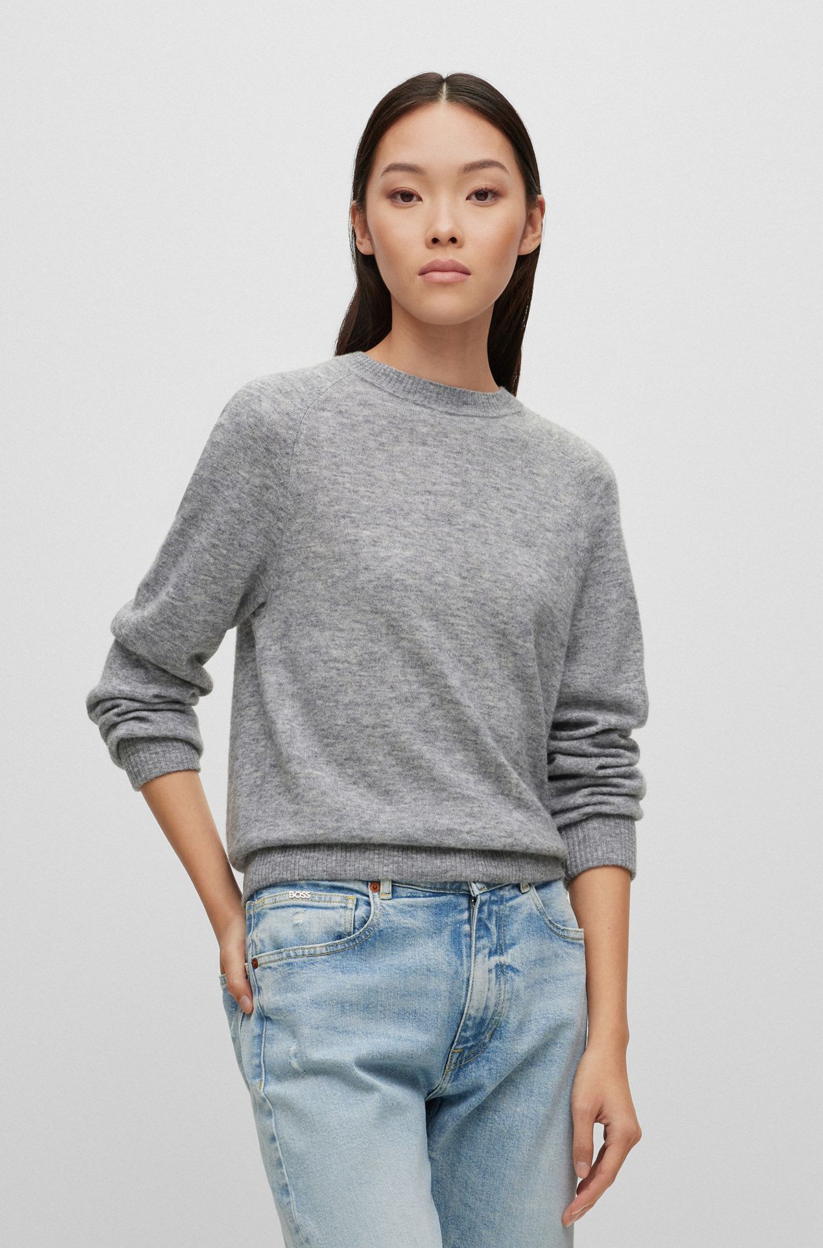 Grey Wool and Alpaca Heavy Crewneck Sweater