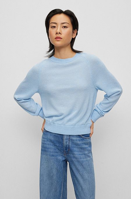 Crew-neck sweater with alpaca and responsible wool, Light Blue