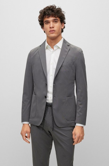 Slim-fit jacket in micro-patterned performance-stretch cloth, Dark Grey