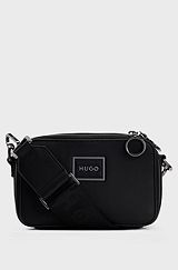 Faux-leather reporter bag with framed logo, Black