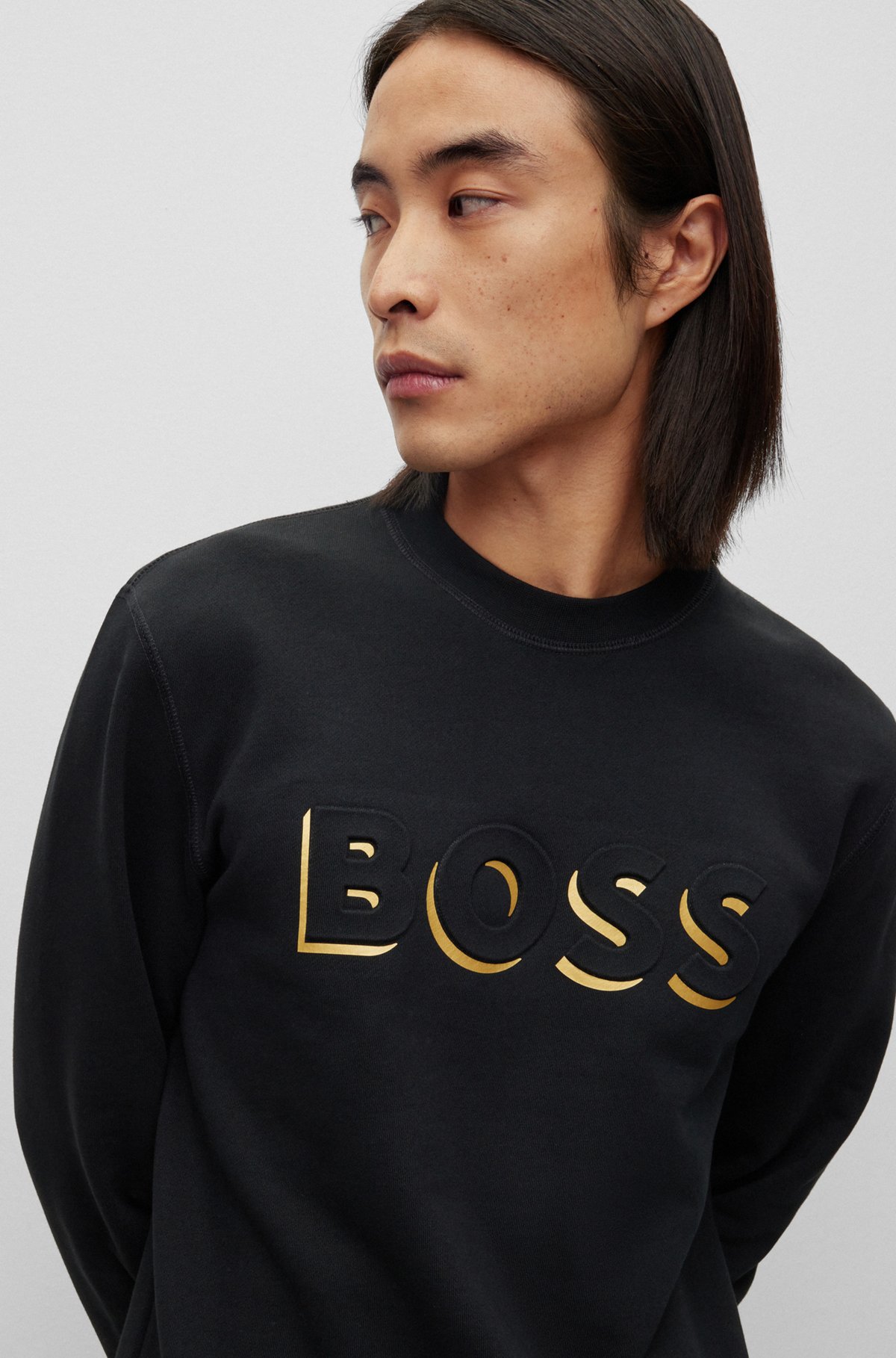 Boss - Organic-Cotton Sweatshirt With Embossed And Printed Logo