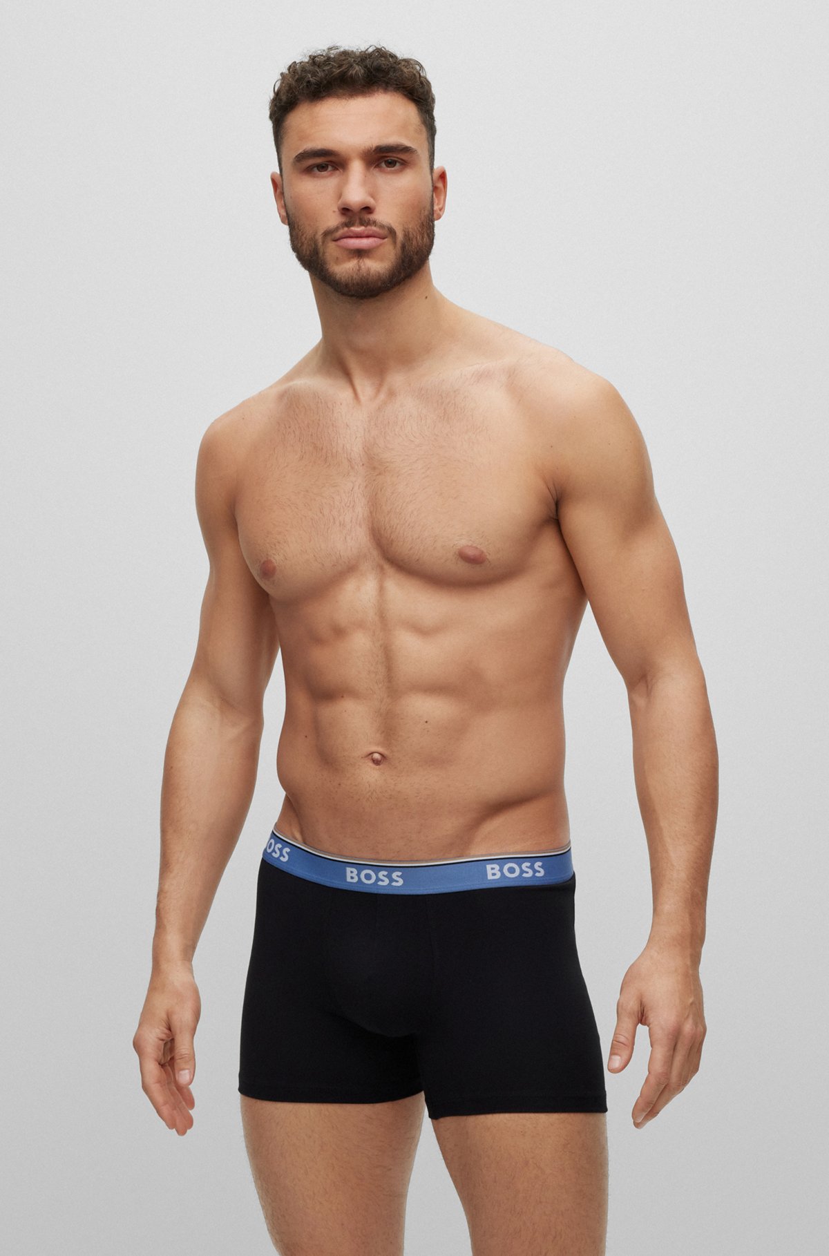 Three-pack of boxer briefs with logo waistbands, Patterned