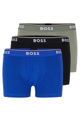 Hugo Boss Three-pack Of Stretch-cotton Trunks With Logo Waistbands In Patterned