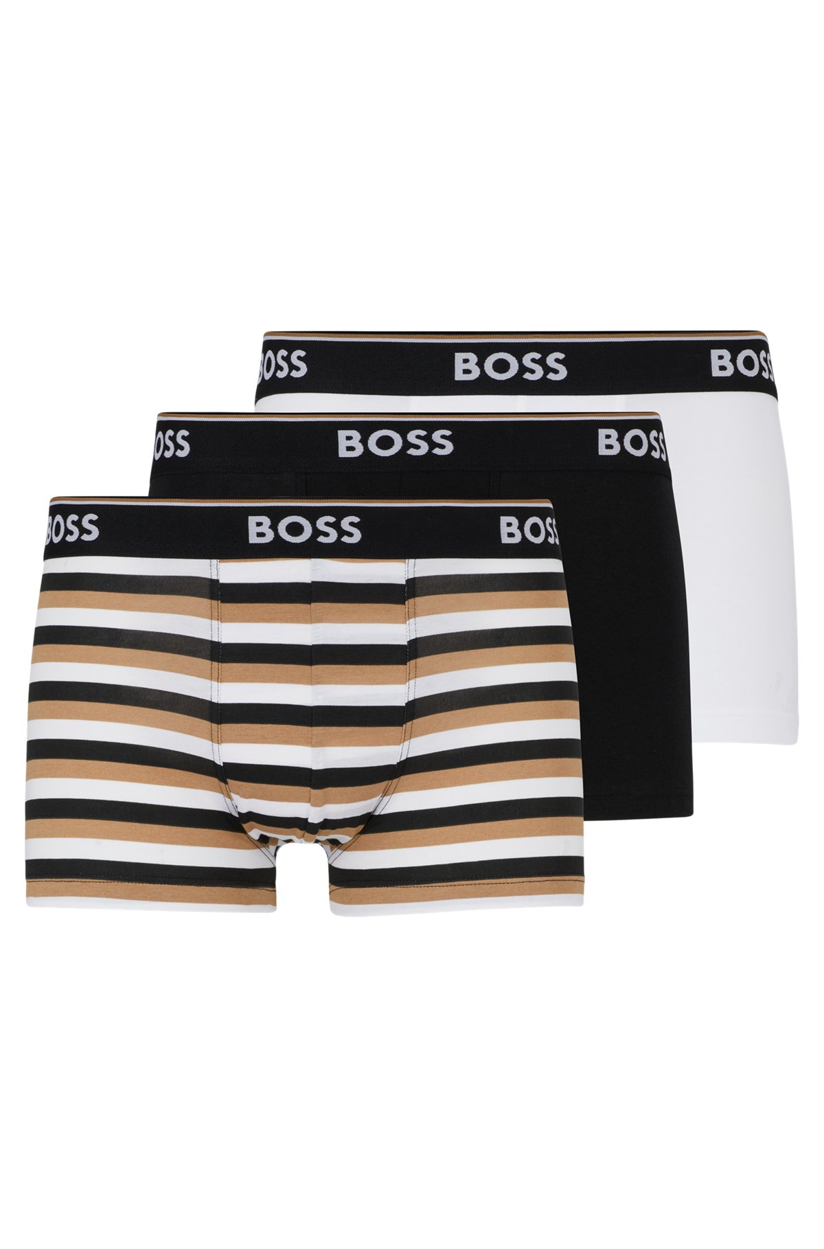 Three-pack of stretch-cotton trunks with logo waistbands, Beige