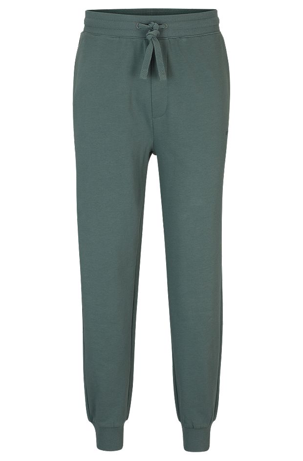 Cotton-terry tracksuit bottoms with logo print, Dark Green