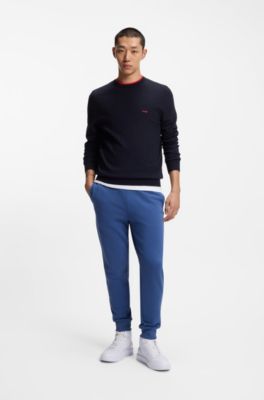 Cotton casual trousers with elasticated cuffs, Blue