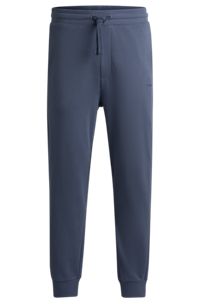 Cotton-terry tracksuit bottoms with logo print, Blue