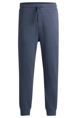 Hugo Boss Cotton-terry Tracksuit Bottoms With Logo Print In Blue