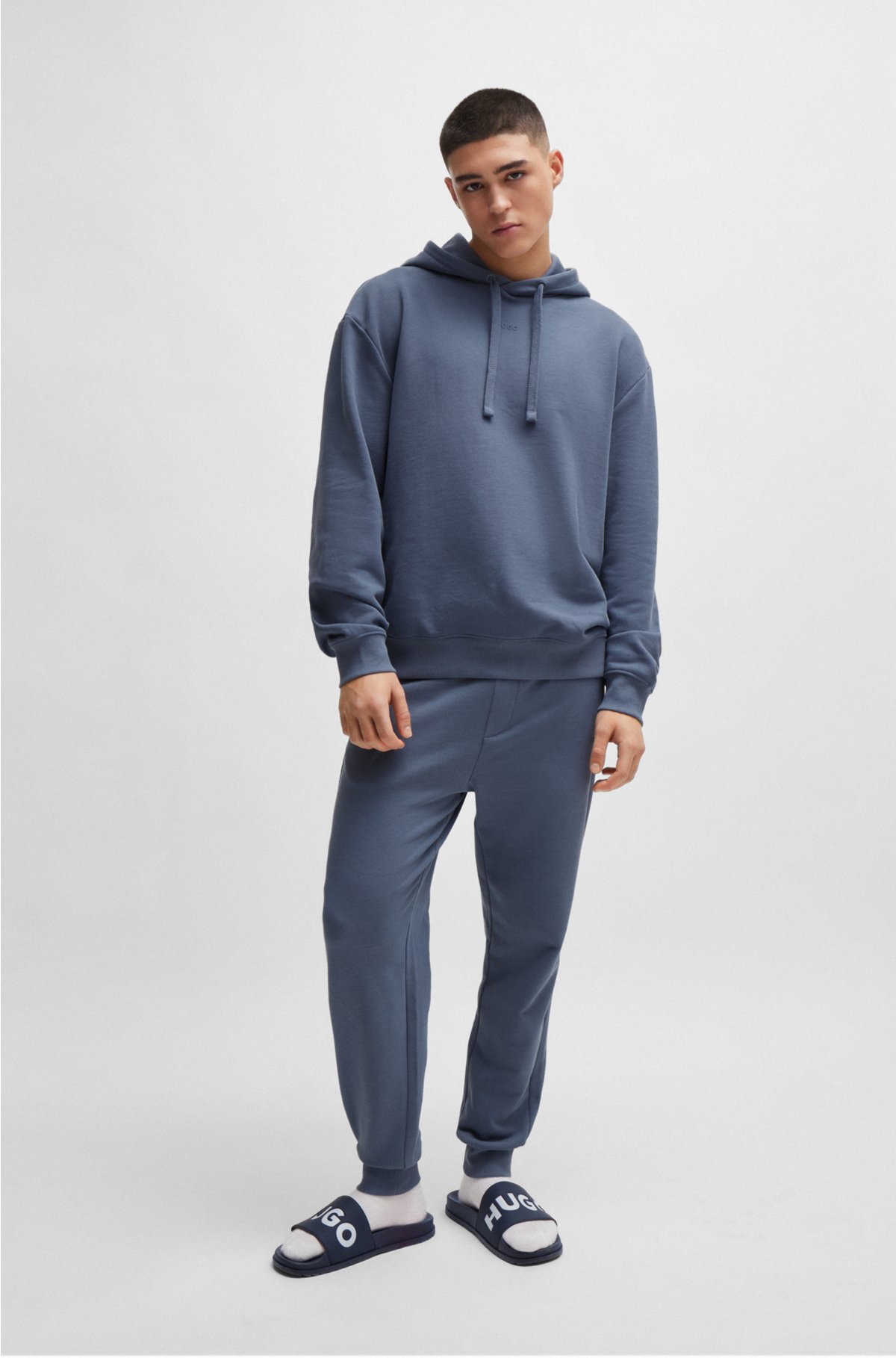 Cotton-terry tracksuit bottoms with logo print, Blue