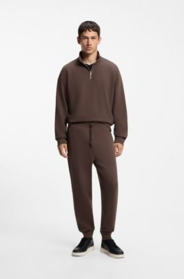 Pantaloni casual in cotone con polsini elasticizzati, Marrone