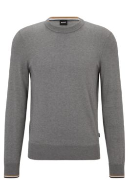 Hugo Boss Organic-cotton Sweater With Signature-stripe Tipping In Silver