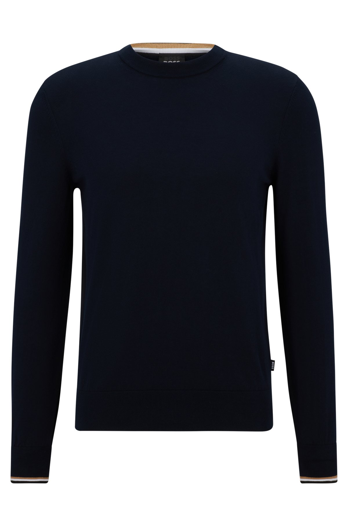 Organic-cotton sweater with signature-stripe tipping, Dark Blue