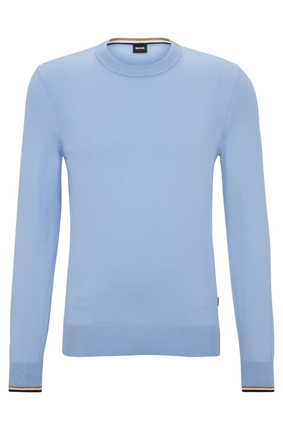 Organic-cotton sweater with signature-stripe tipping, Light Blue