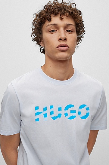HUGO 雨果立体徽标印花棉质 T 恤,  036_Medium Grey