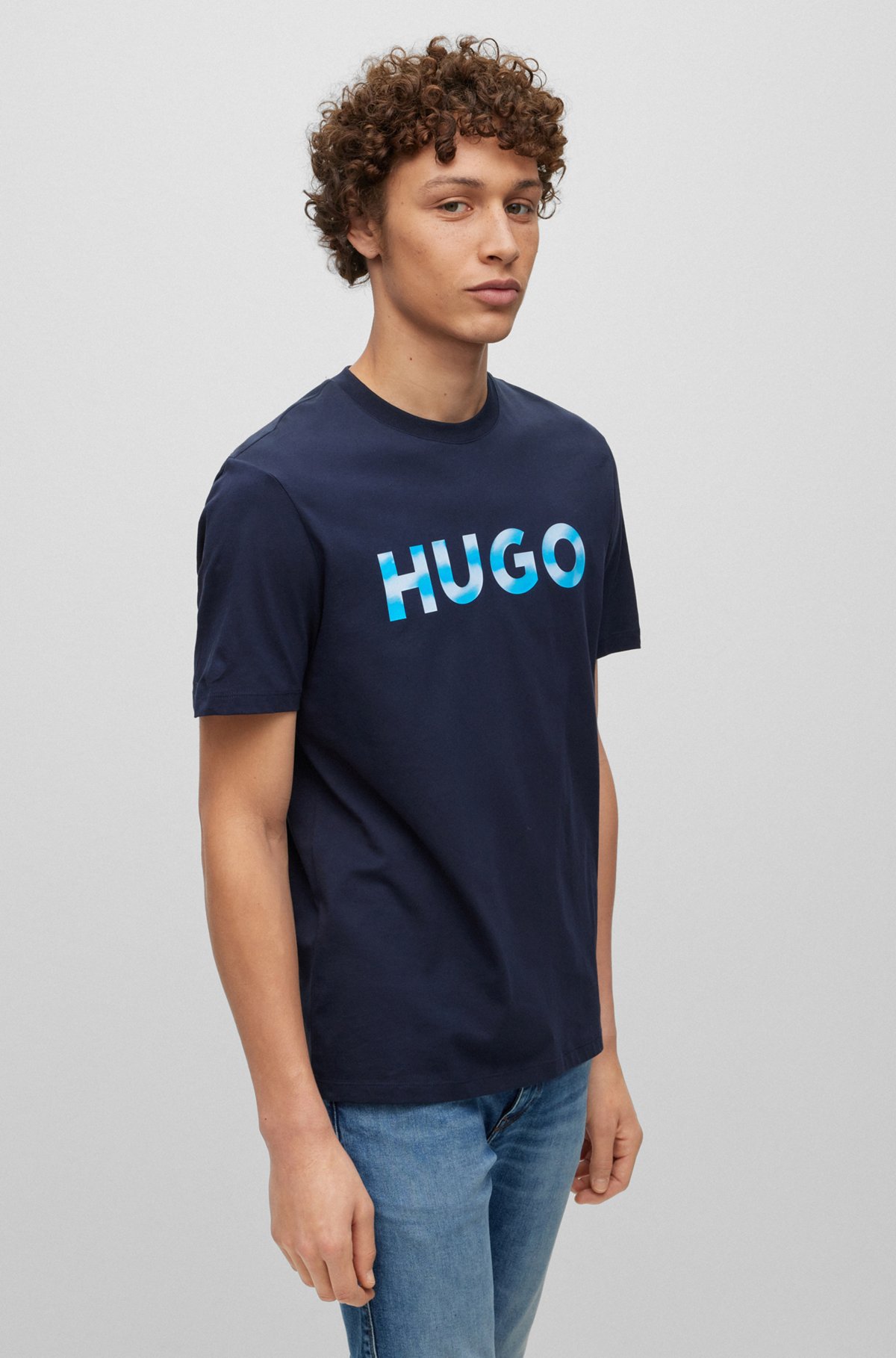 HUGO - Organic-cotton T-shirt with 3D logo print