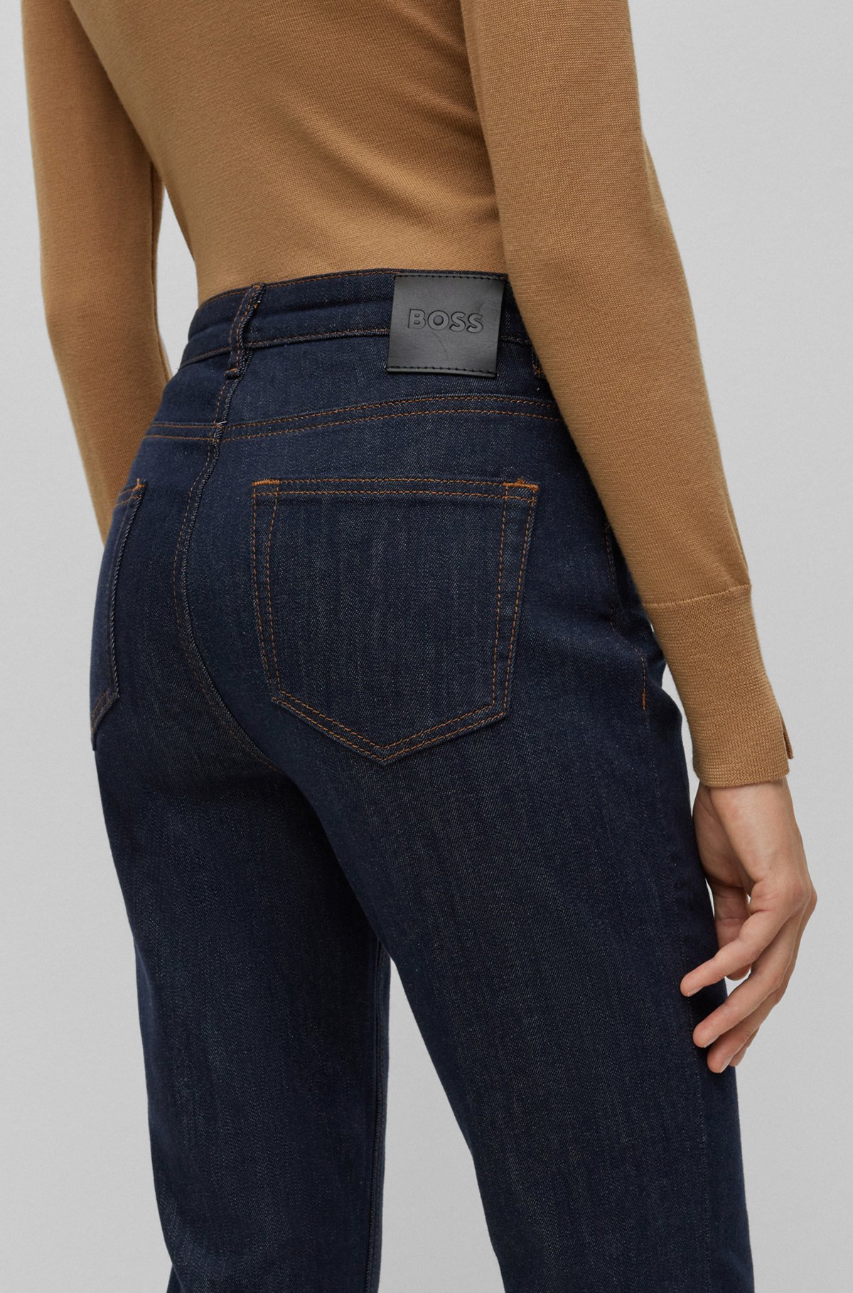 Slim-fit cropped jeans in Stay Indigo stretch denim, Dark Blue