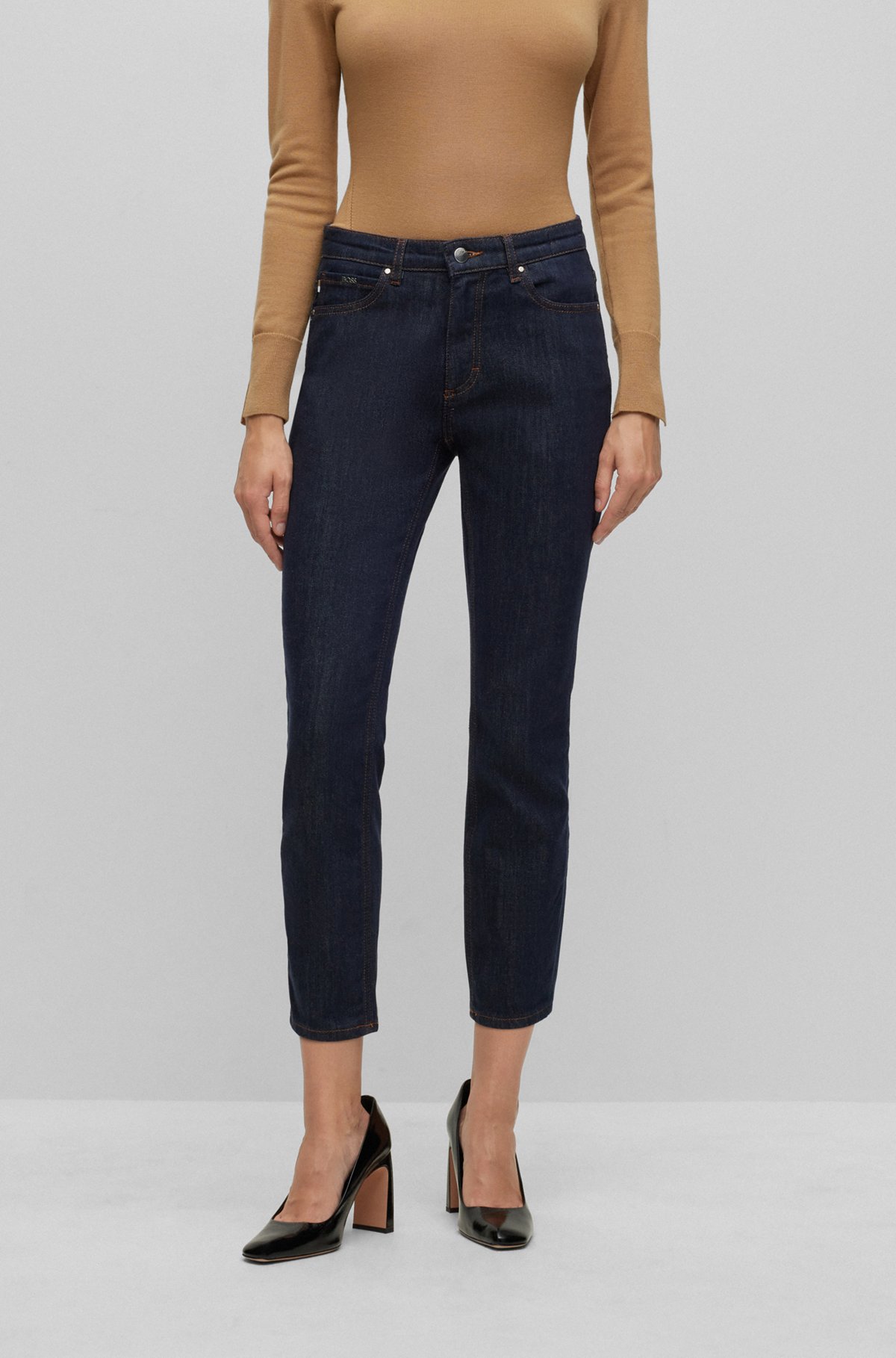 Kortere slim-fit jeans van Stay Indigo-stretchdenim, Donkerblauw