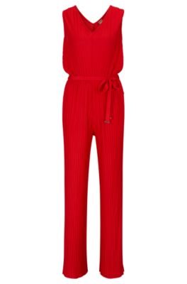 BOSS Ärmlös jumpsuit med vringning och plissé