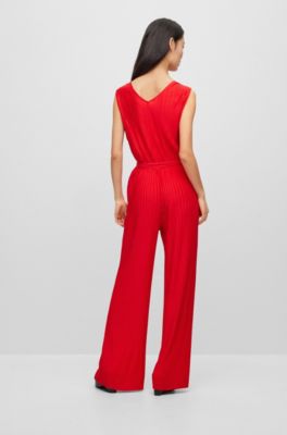 BOSS Ärmlös jumpsuit med vringning och plissé