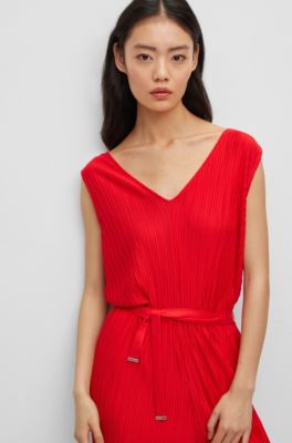 BOSS Ärmlös jumpsuit med vringning och plissé