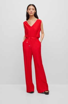 BOSS Ärmlös jumpsuit med vringning och plissé