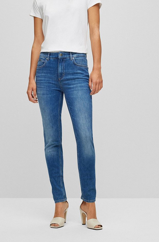 Slim-fit jeans in blue Italian cashmere-touch denim, Blue