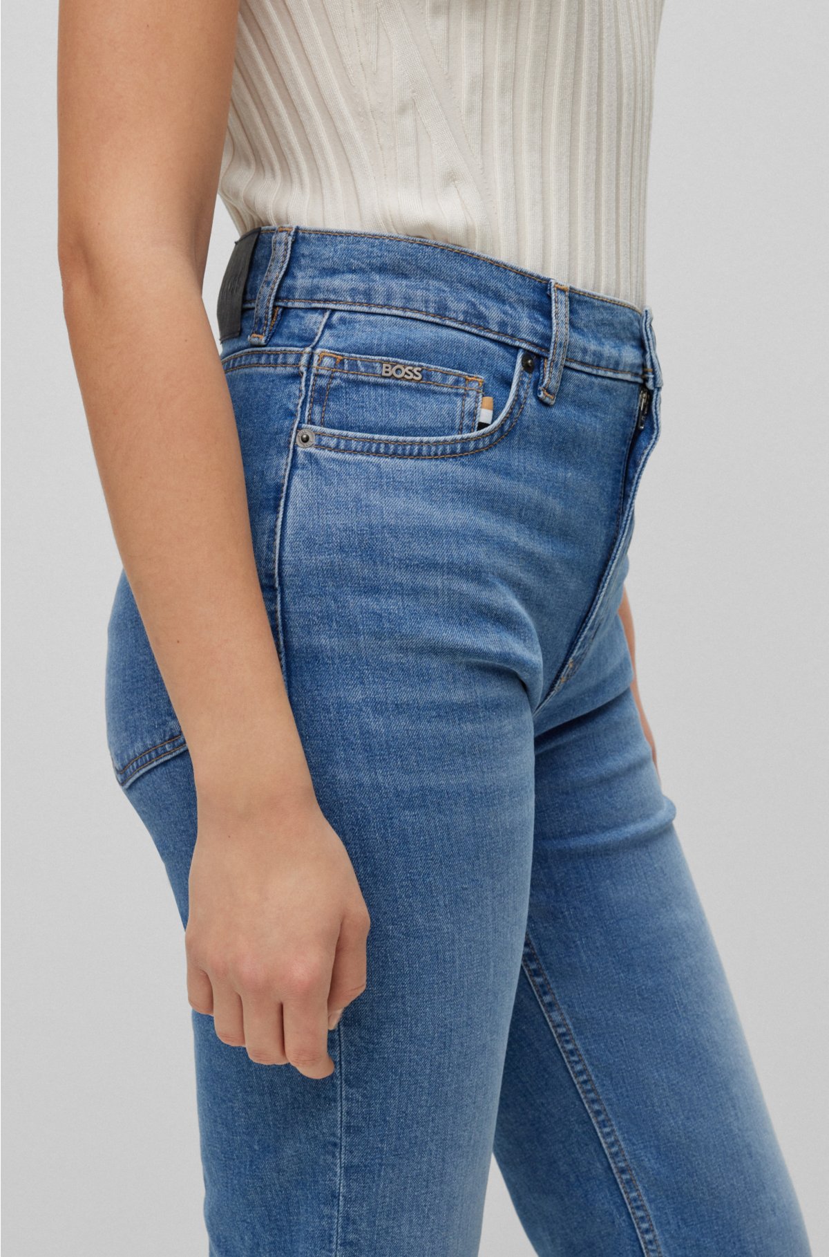High-waisted jeans in blue comfort-stretch denim, Blue