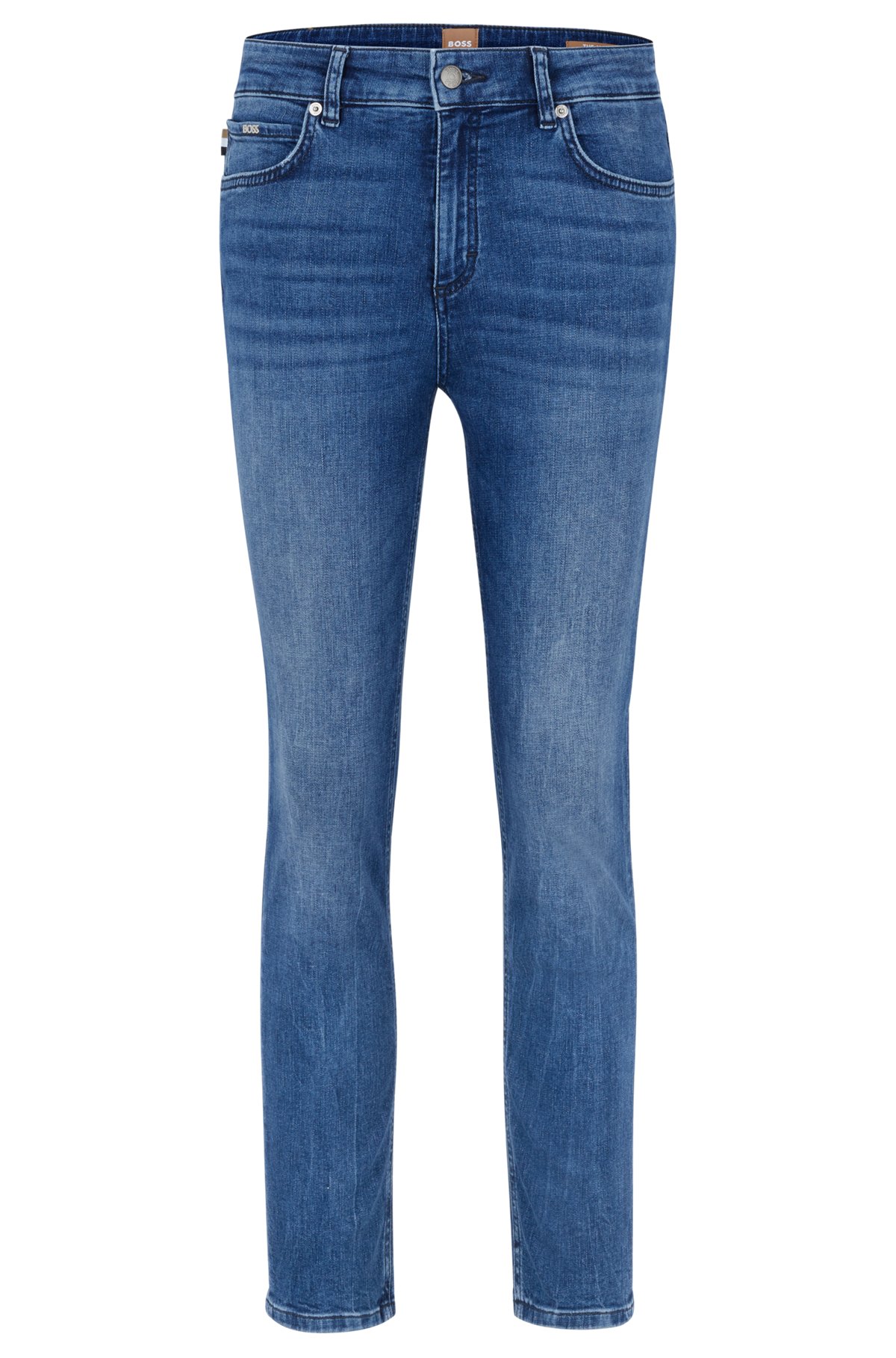 Meerblaue Cropped-Jeans aus Stretch-Denim mit mittlerer Bundhöhe, Hellblau