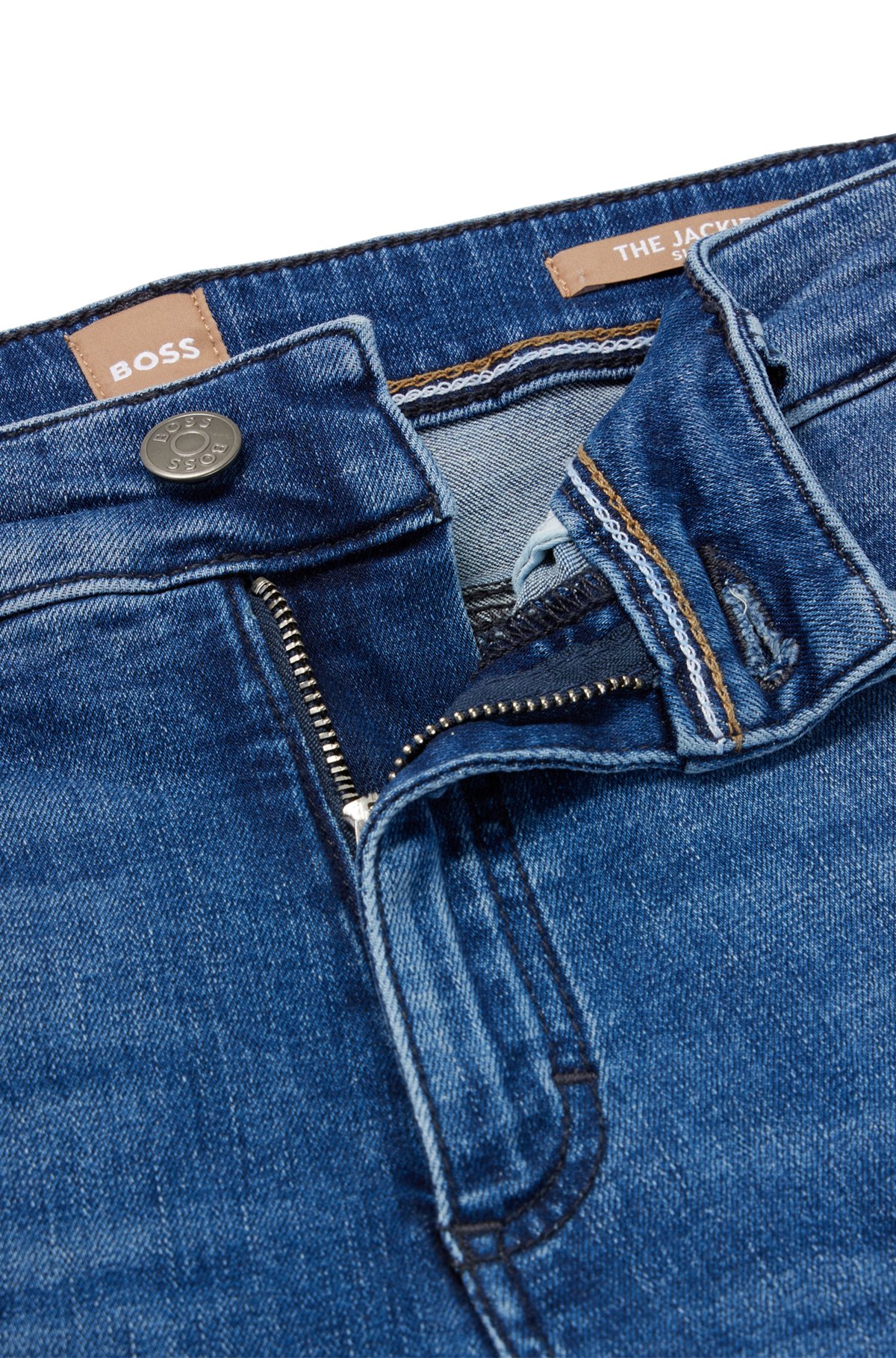 Meerblaue Cropped-Jeans aus Stretch-Denim mit mittlerer Bundhöhe, Hellblau