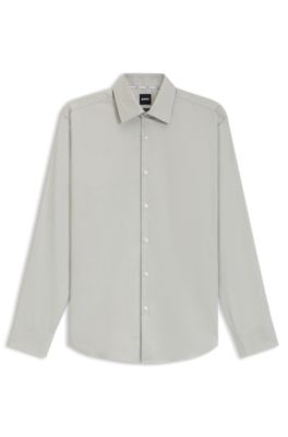 Regular-fit shirt in easy-iron structured stretch cotton, Light Green