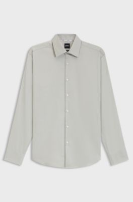 Regular-fit shirt in easy-iron structured stretch cotton, Light Green
